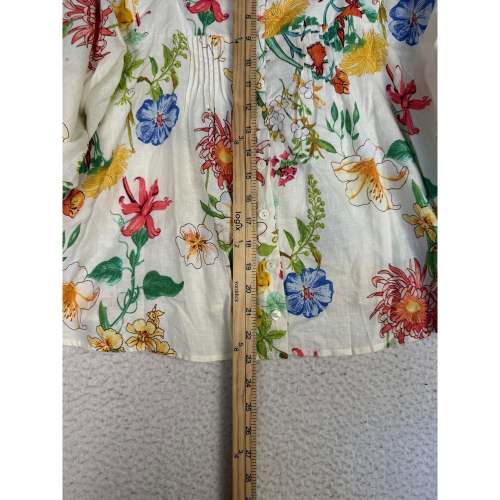 Laura Ashley Blouse Womens XL Floral Linen Lace Balloon Sleeve Cottagecore - Picture 5 of 7